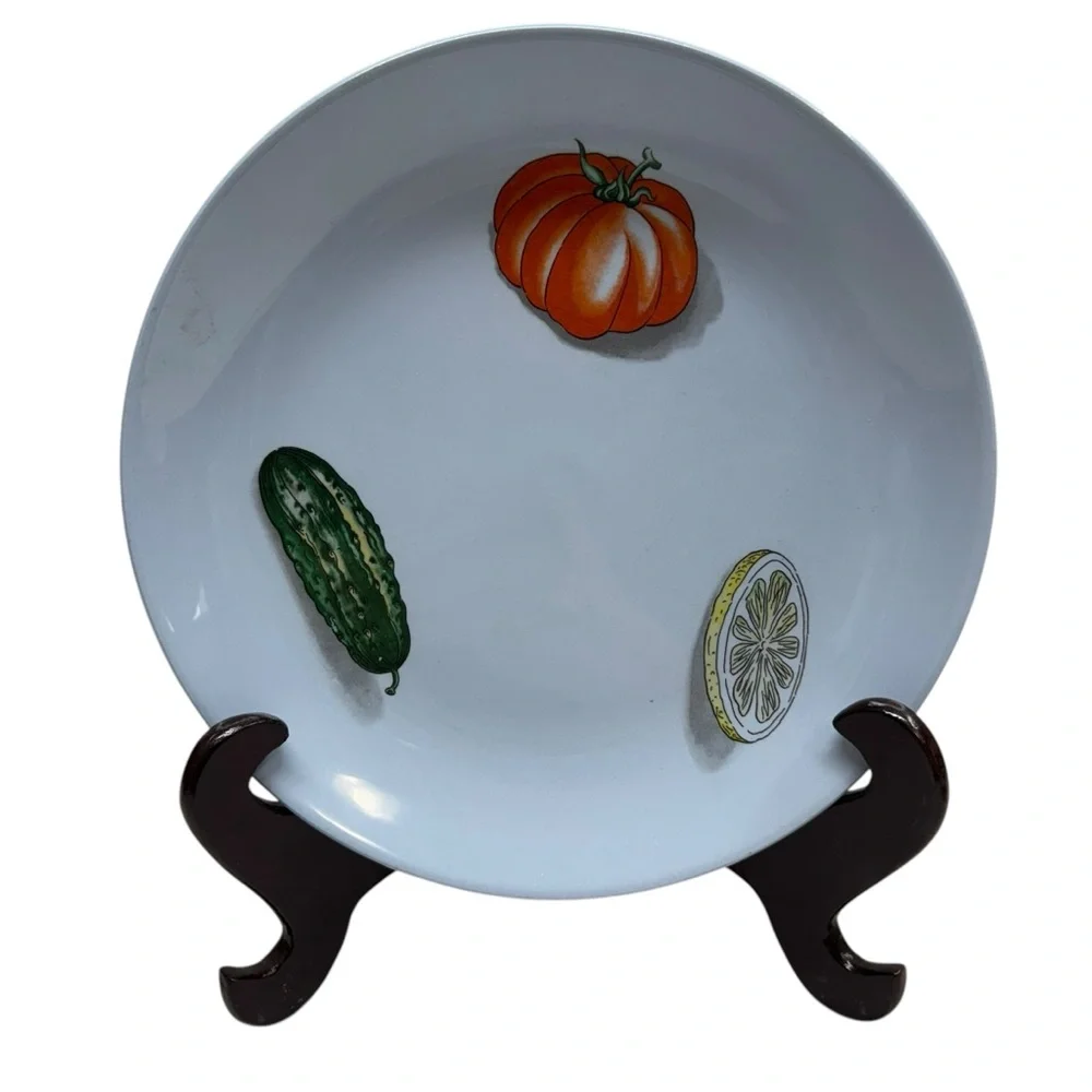 Societa Ceramica Italiana Laveno Plates Set Of 4 Blue 9” Vegetables Garden
